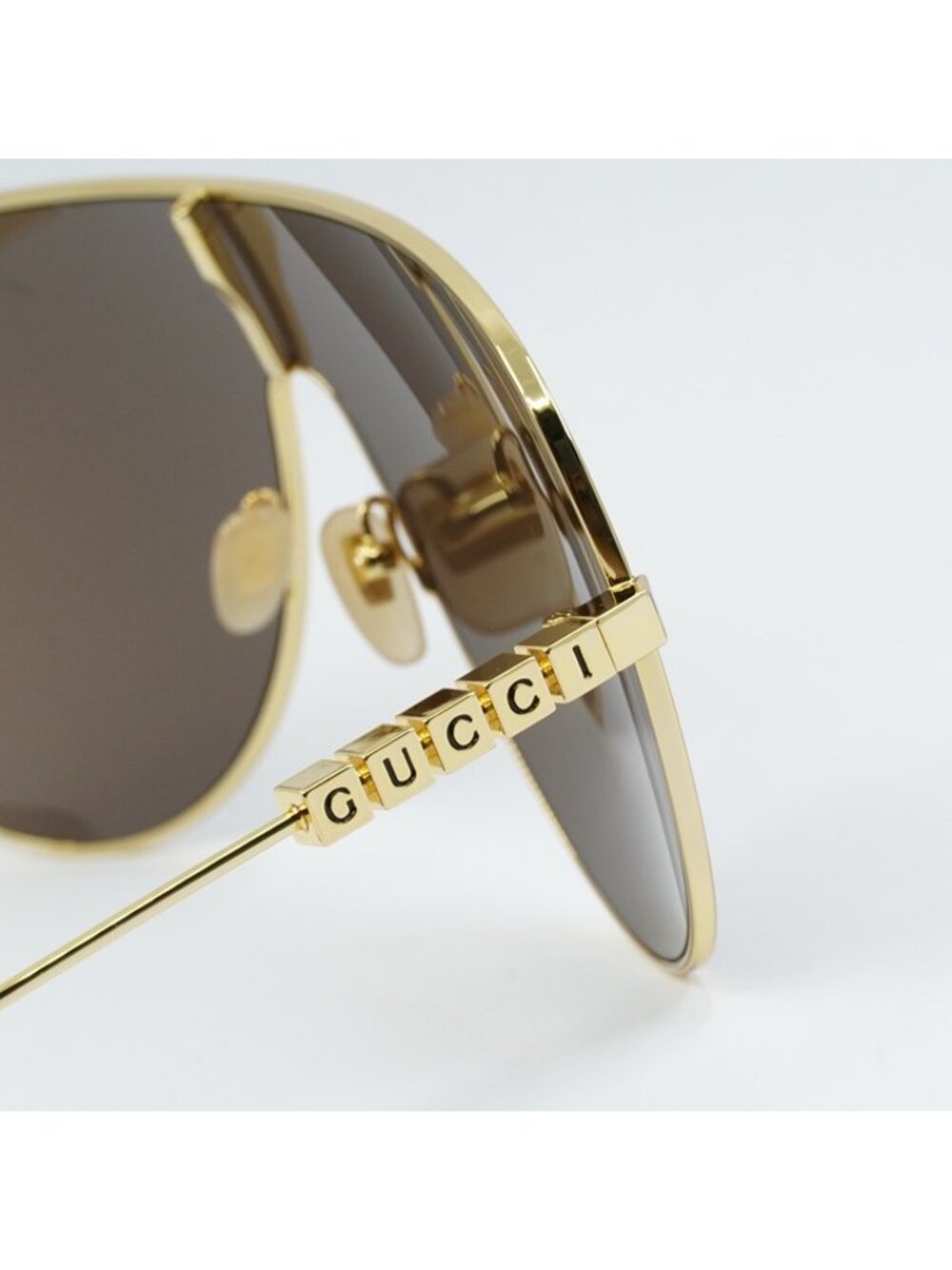 Gucci GG1436S 002 Sunglasses Gold Shield Frame, Brown Lenses - Picture 9 of 12
